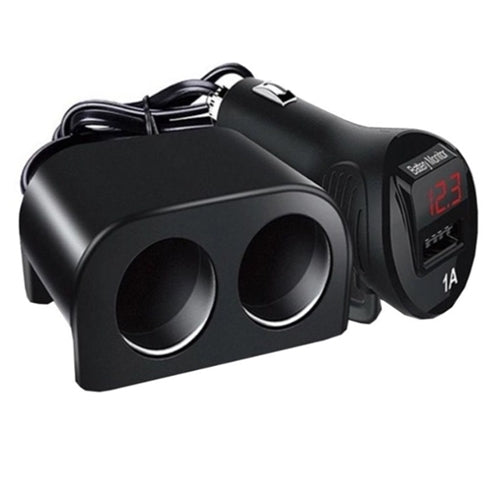 12/24V 1-to-2 Car Outlet Adapter with USB Port and LED Display - 1641 - Light Market