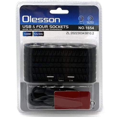 12V / 24V 1-to-4 Car Outlet Adapter With 2x USB and Type-C Charging Port - 1652 - Light Market