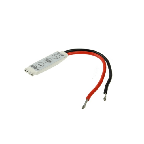 LED strip light dimmer controller with red and black wires on white background