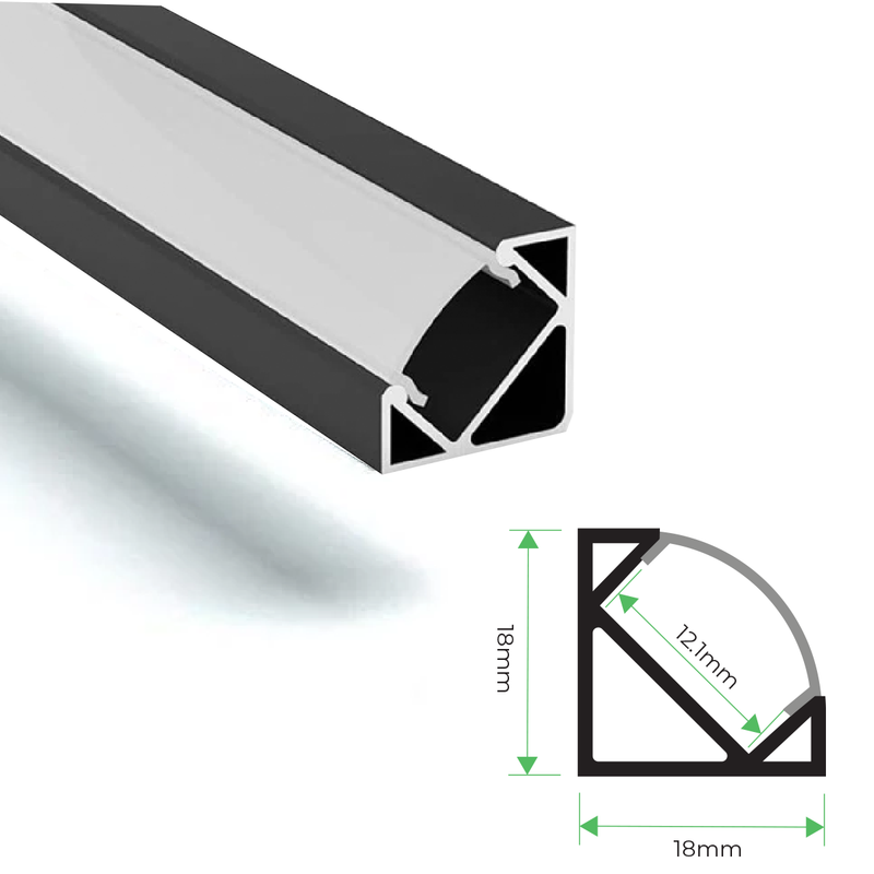 3M Corner Aluminium Channel for LED Strip Lights 18x18mm - 1818BK
