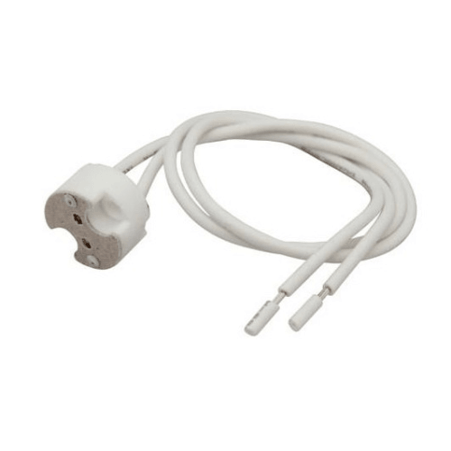 Ceramic GU10 lamp holder with white wires, light socket electrical connector