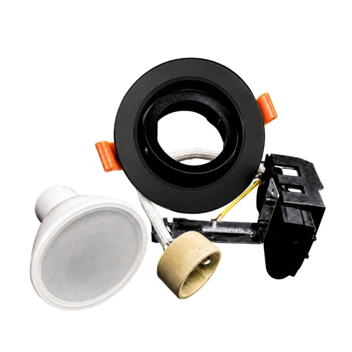 GU10 Downlight Combo 3000k with Downlight holder Black swivel and Ceramic GU10 Holder with earth