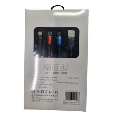 3 in 1 Fast charging data line 6A 120cm Model: HY-C513 - Light Market