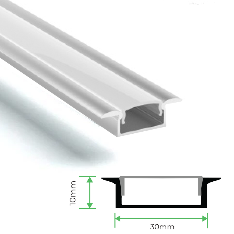 3M Wide Recessed Aluminium Channel for LED Strip Light Bing Light 30x10mm - 3010A-2
