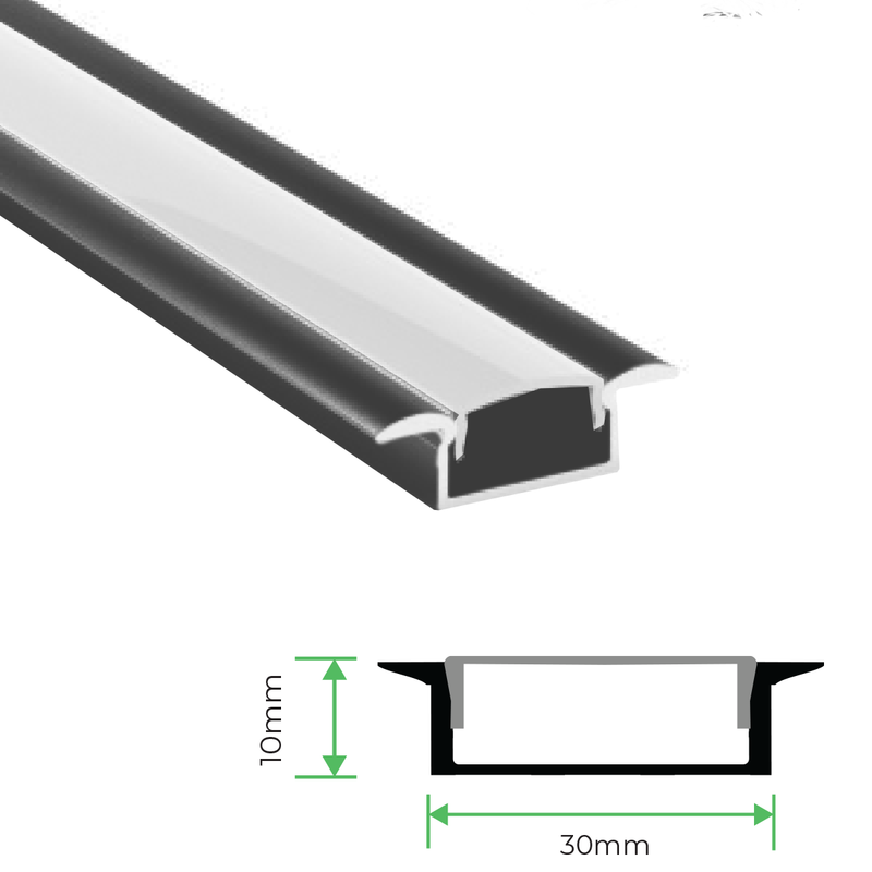 3M Black Wide Recessed Aluminium Channel for LED Strip Lights Bing Light 30x10mm 3010A-2 BK