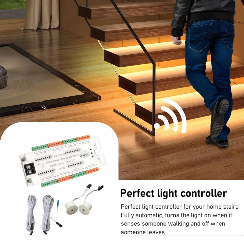 PIR Motion Sensor Stair Controller DC 12V 24V 500W V2-STEP-1002 32-Channels Staircase Controller