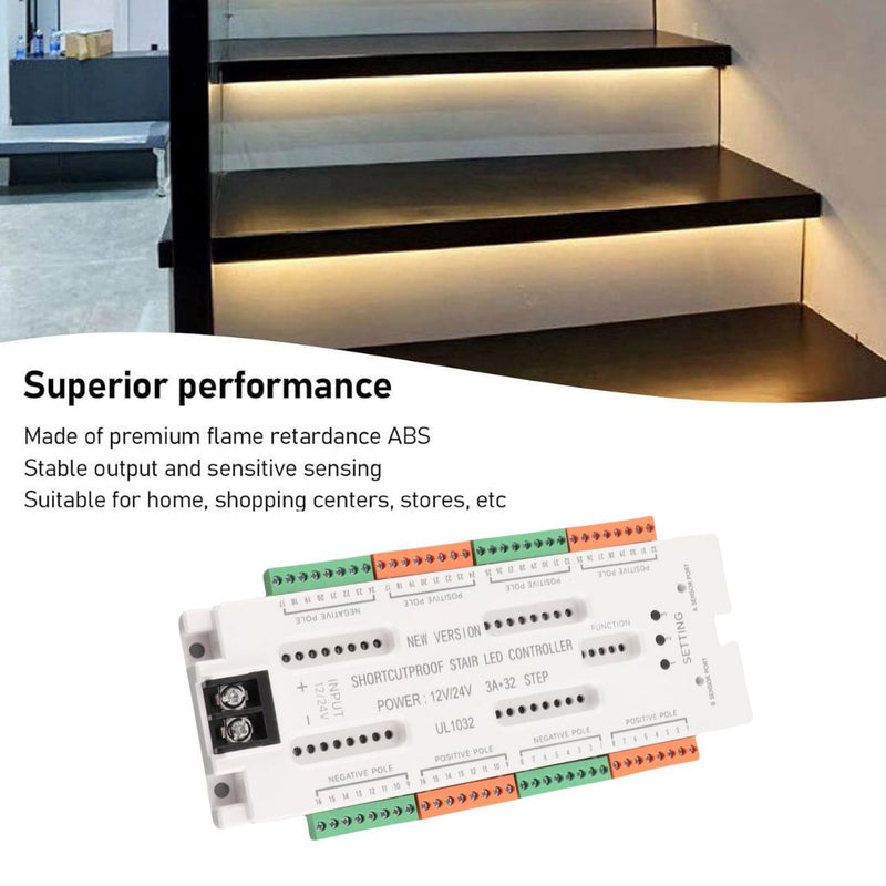 PIR Motion Sensor Stair Controller DC 12V 24V 500W V2-STEP-1002 32-Channels Staircase Controller