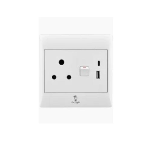 4x4 Single Wall Socket with USB & Type C Slot White- DRSK106 - Light Market