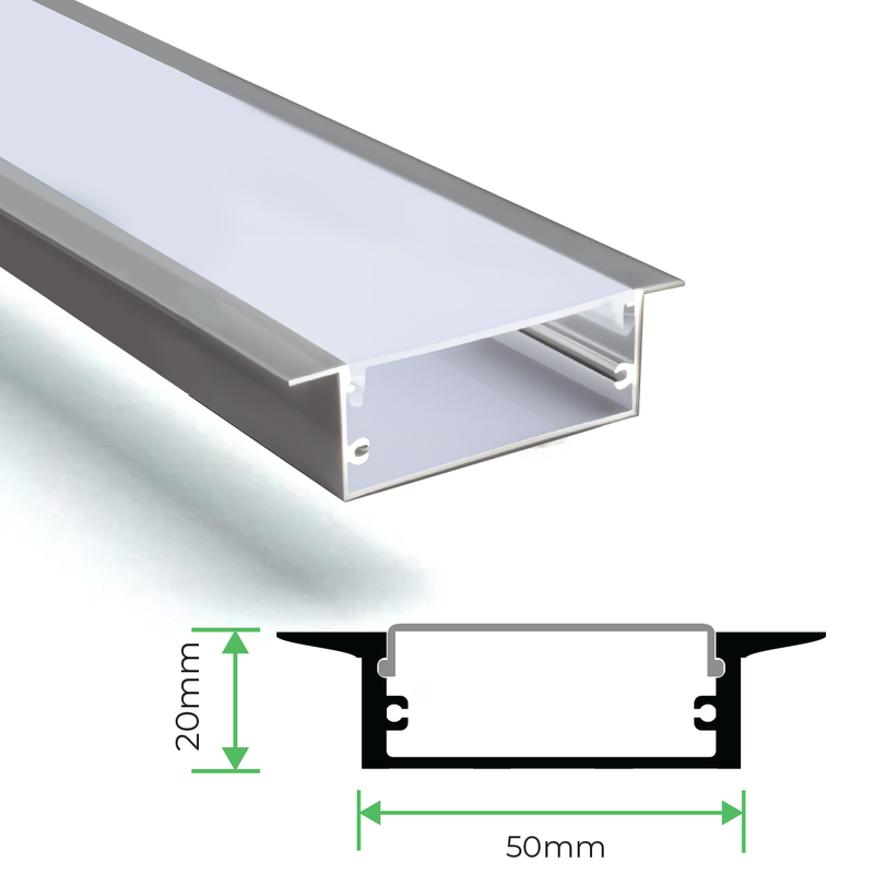 3M Wide Recessed Aluminium Channel for LED Strip Lights Bing Light 50x20mm - 5020A-3