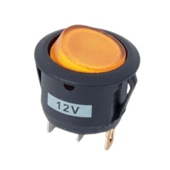 12v Rocker Switch Round Black With Amber Led 3 Pin
