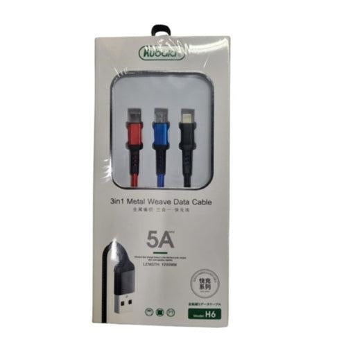 3 In 1 Metal Weave Data Cable 5A 1200mm Model: H6 Kubala