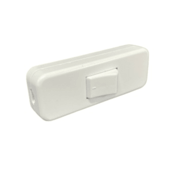 White rectangular plastic switch for electrical devices, isolated on white background