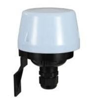Outdoor photocell sensor with blue plastic cap and black base for street light control
