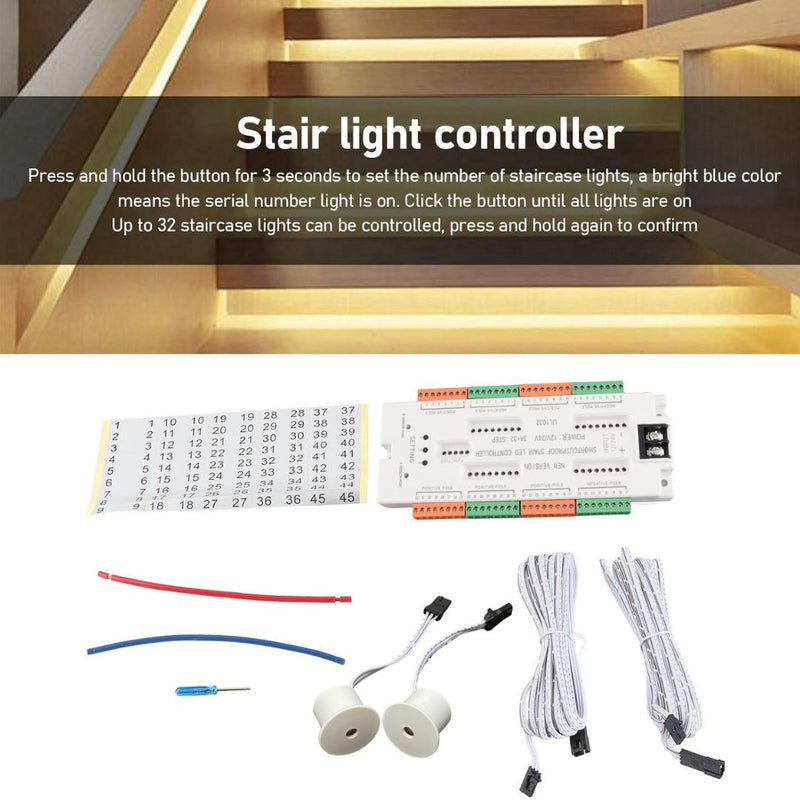 PIR Motion Sensor Stair Controller DC 12V 24V 500W V2-STEP-1002 32-Channels Staircase Controller
