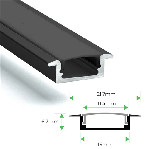 3M Recessed Aluminium Channel for LED Strip Lights Bing Light 15.5x6.7mm - 618BK