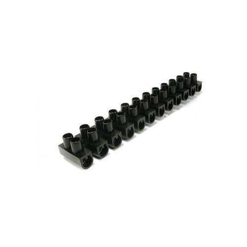 Black 12-way electrical terminal block connector on white background