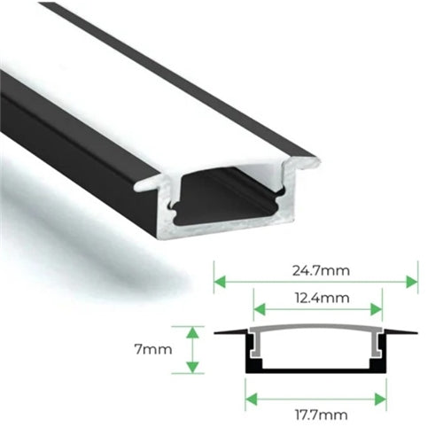 1M Recessed Aluminium Channel Black with White diffuser for LED Strip Lights Bing Light 17x7mm - 508BK
