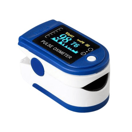 Digital fingertip pulse oximeter with LED display showing oxygen and pulse readings