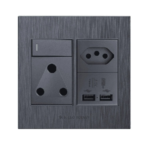 4x4 Single 3 Pin + 2 Pin Wall Plug + 2 USB Black S6-211 — Light Market