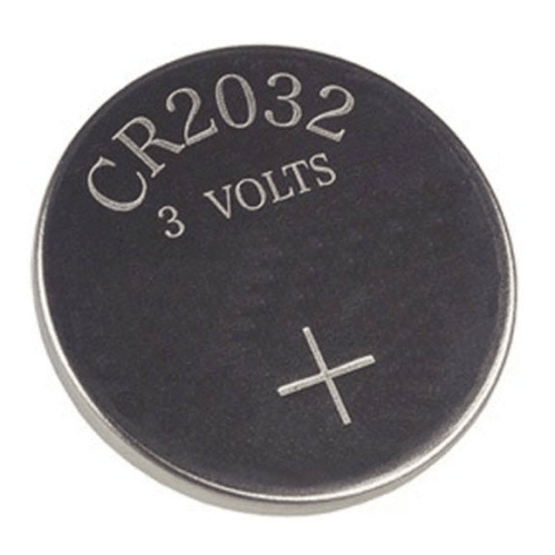 CR2032 3 volt lithium coin cell battery close-up on white background
