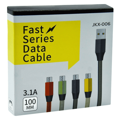 JKX-006 fast series USB data cable packaging with micro USB connectors, 3.1A, 100mm