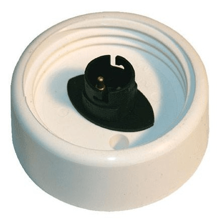 White BC bayonet lamp holder with black center fitting, close-up on white background