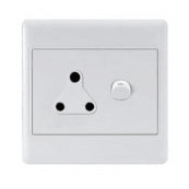 White electrical wall socket with three-pin outlet and switch