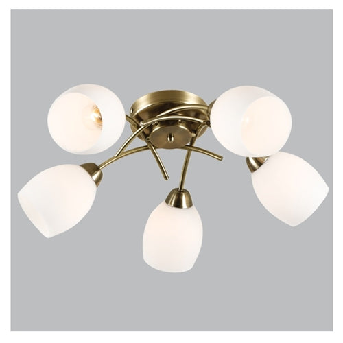5x 40w Metal Chandelier with White Glass - CH489/5 Antique
