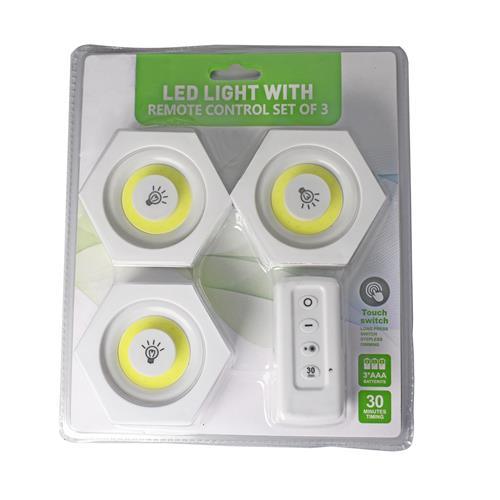 Battery Operated Hexagon Led Cob Light With Remote Set Of 3 FJF-6 - Light Market