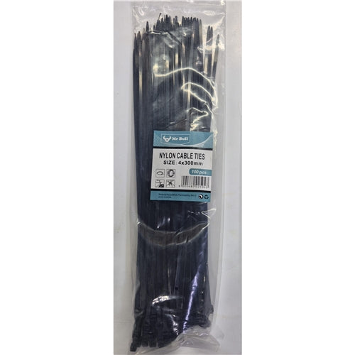 Cable Ties 4 x 300mm Black 100 Pack - Light Market
