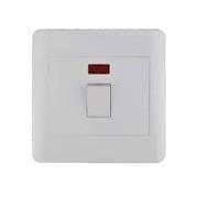 White wall switch with red indicator light, modern electrical switch design