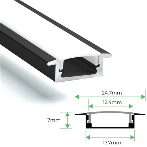 3M Recessed Aluminium Channel Black for LED Strip Lights Bing Light 17x7mm - 508BK