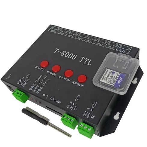 DC5V 12V-24V T8000 TTL SPI LED Pixel Controller With SD Card Program For WS2812/WS2811/WS2815/LPD6803/DMX512 LED Strip Light - Light Market