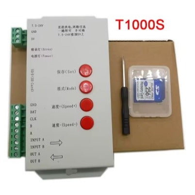 DC7.5/24V,Max 2048 Pixels,Original T-1000S Series Programmable Pixel Module Full Colour Controller with SD Card for Programmable IC LED Lighting - Light Market