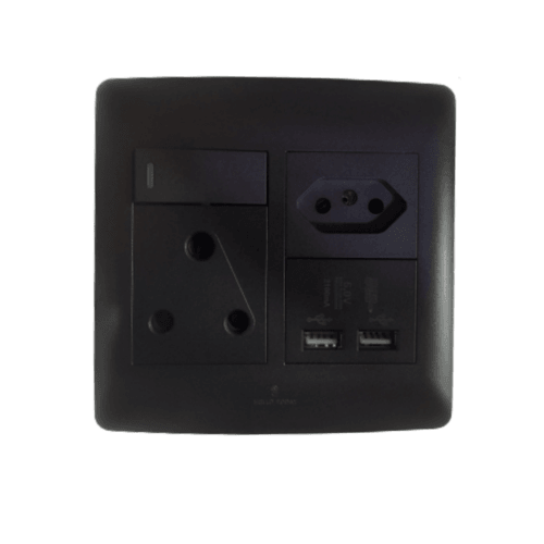 4x4 Single Wall Socket With 2 x Usb & 2 Pin Charcoal S2-211