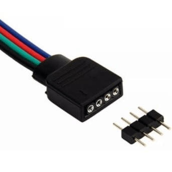 4-pin RGB LED connector cable with matching male pin header on white background