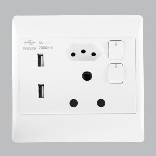 4x4 Single Wall Plug + ZA Plug + 2 x USB White EPL324 Duo Bright Star