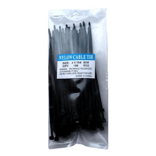 100 Piece Black Cable Ties 2.5mm x 150mm - Light Market