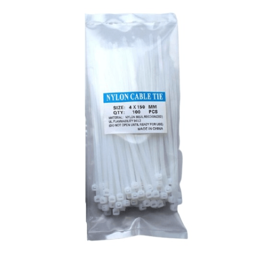100 Piece White Cable Ties 4x150mm - Light Market