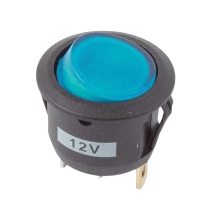 12v Rocker Switch Round Black With Blue Led 3 Pin - Light Market