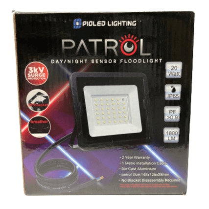 20w Led Flood Light With Day/Night Sensor 6000k Patrol Pioled - Light Market