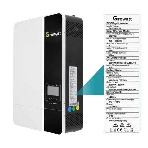 48V 5000VA/5000W Growatt Offgrid Solar Inverter with WiFi Module SPF5000ES - Light Market