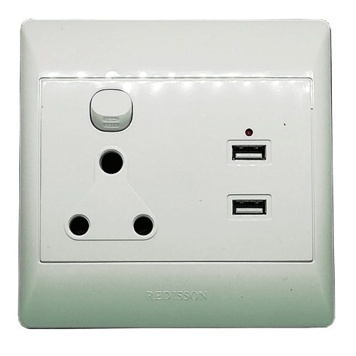 4x4 Single Wall Plug With 2 x Usb White S001USB Redisson - Light Market