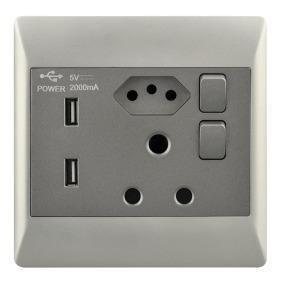 4x4 Single Wall Plug + ZA Plug + 2 x USB Champagne & Charcoal EPL354 Duo Bright Star - Light Market