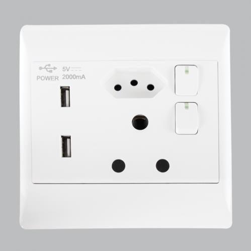 4x4 Single Wall Plug + ZA Plug + 2 x USB White EPL324 Duo Bright Star - Light Market