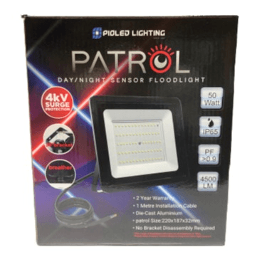 50w Led Flood Light With Day/Night Sensor 6000k Patrol Pioled - Light Market