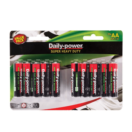 AA Heavy Duty Batteries Daily Power 20 Pack - Light Market