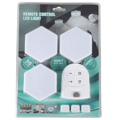 Battery Operated Hexagon Led Light With Remote Set Of 3 - Light Market