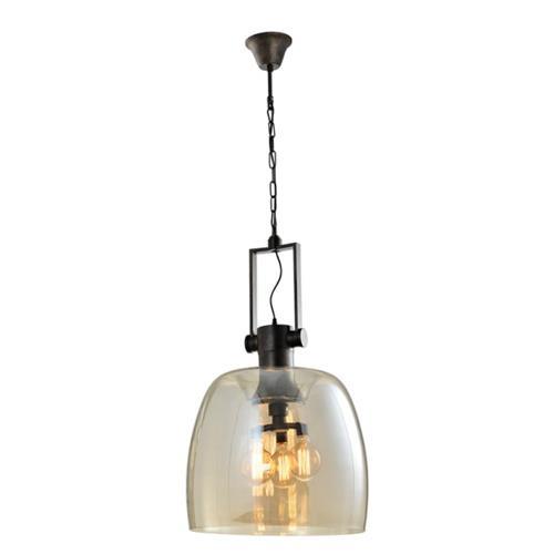 Black Metal Pendant with Cognac Glass Pen570/3 - Light Market