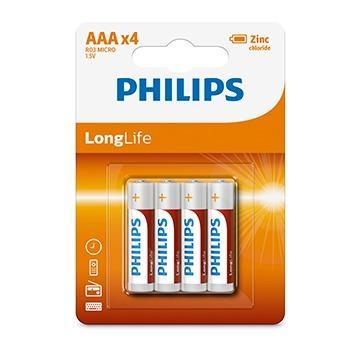 Philips Longlife Zinc AAA Batteries 1.5V 4 Pack - Light Market